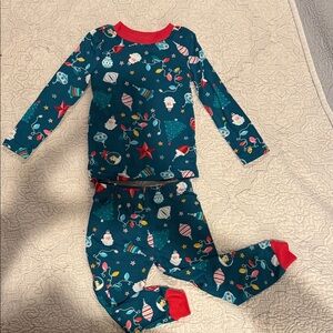 Festive Kids Christmas Pajamas - Blue with Red Accents, Size 2T